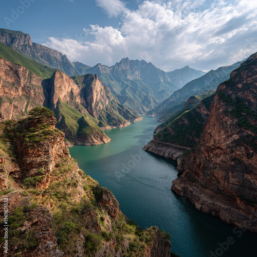 Scenic Mountain Gorge with Turquoise River