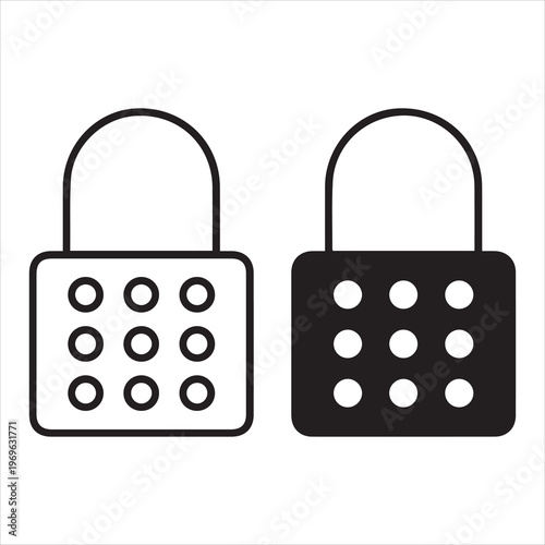 Code lock icon. Black and White Vector Illustrations. line icon vector pictogram