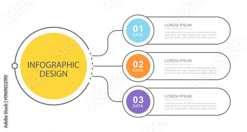 Business infographic design with three horizontal steps presentation template for workflow and data.