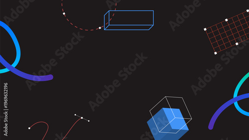 Abstract technology futuristic digital background with floating geometric shapes and lines.