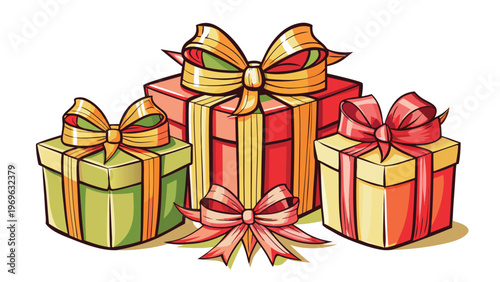 Colorful gifts stacked on top of each other with ribbons placed in a festive arrangement during a celebration