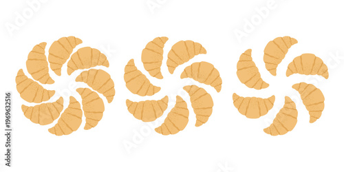 Croissant set flat vector illustration isolated on background. Bakery pastry collection in minimal style