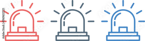 Emergency Siren Flashing Light Icon Set Featuring Red Grey And Blue Minimalist Line Art Symbols For Police Ambulance And Fire Truck Vector Illustration