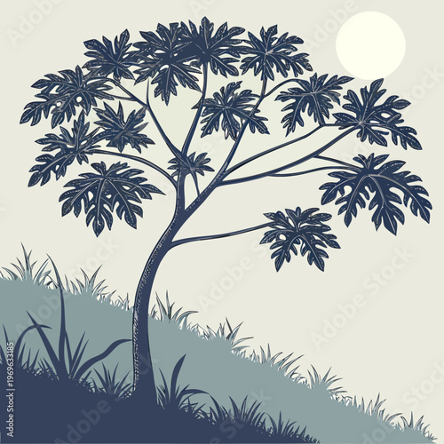 Minimal Tree Silhouette Landscape Illustration with Nature Background