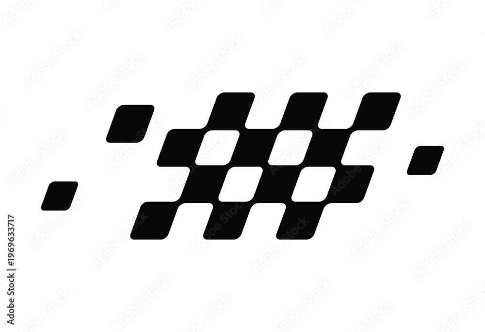 Obraz premium Checkered flag squares icon with pixel motion effect, racing pattern symbol for motorsport branding, automotive decals, esports graphics, sports design. Vector illustration