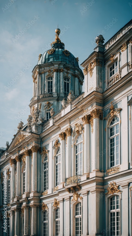Obraz premium Charlottenburg Palace shows its beautiful baroque architecture in bright daylight