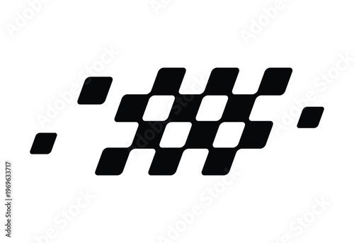 Checkered flag squares icon with pixel motion effect, racing pattern symbol for motorsport branding, automotive decals, esports graphics, sports design. Vector illustration