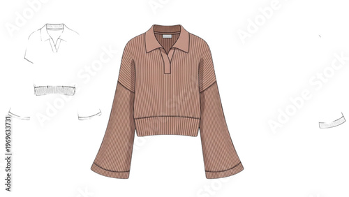 Fashion designer creates vector CAD design style long sleeve shirt