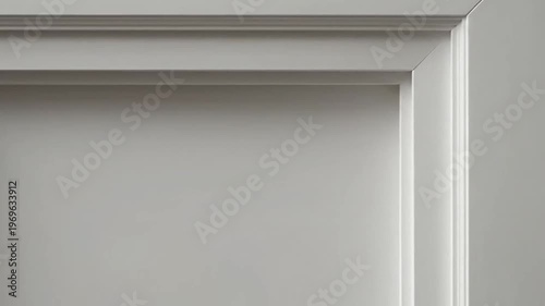 Close-up view of a clean, white, recessed door frame with subtle shadow