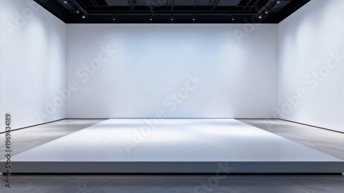 Empty White Art Gallery with Platform