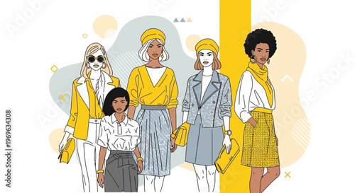 Diverse group of stylish women showcasing fashion trends.