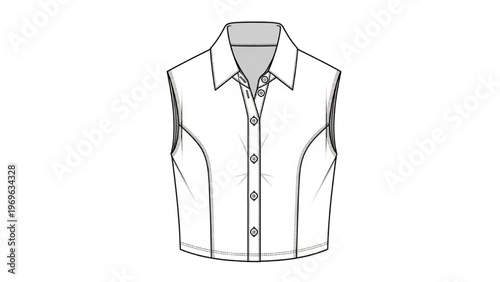 Vector CAD design style illustration of a sleeveless button-up vest