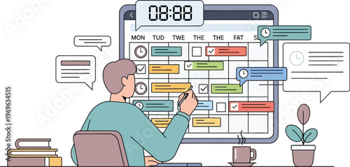 Project management planning vector illustration with schedule board and task organization
