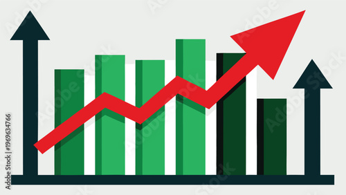Growth in business shown with a rising graph and green bars during the daytime