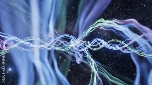 Abstract energy waves flowing through cosmic starry space background