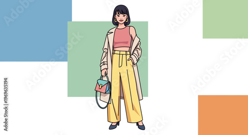 Stylish Woman Posing Confidently in Fashionable Outfit.
