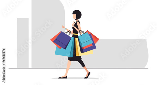 Woman happily carrying shopping bags after retail therapy.