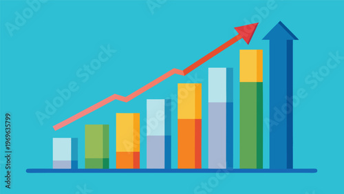Data shows an upward trend in sales numbers over time with multiple colored bars representing different metrics
