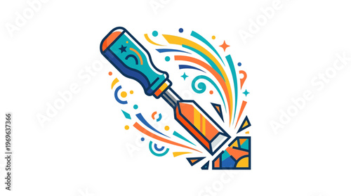 Colorful Screwdriver Tool Illustration Design.