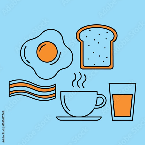 Minimal line breakfast with egg bacon toast coffee and juice line minimal