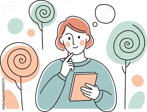 Thoughtful Woman Holding Tablet With Idea Bubble