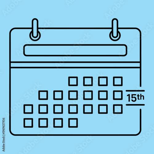 Minimal line calendar with marked 15th day line minimal blue background black lines