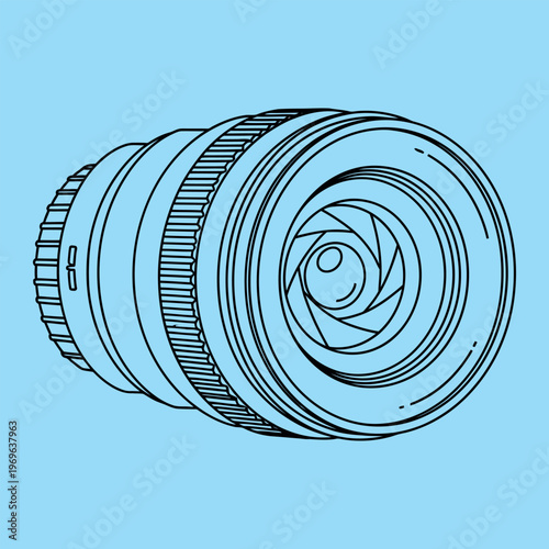 Minimal line camera lens on blue background line minimal blue background black lines optical lens