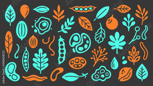 Colorful illustration of various leaves.