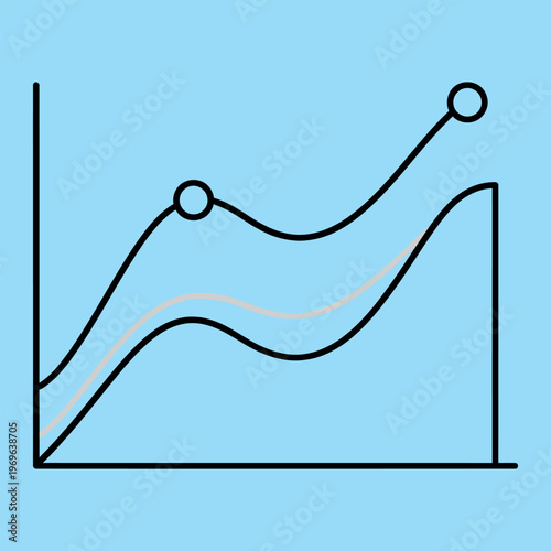 Minimal line graph with two black lines and one gray line on light blue background chart simple