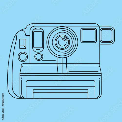 Minimal line of a blue instant camera line minimal blue background black lines camera polaroid instant device