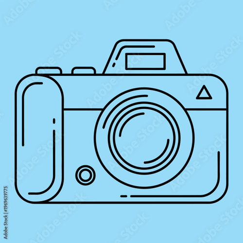 Minimal line of a camera line minimal black lines 1 light blue background digital camera