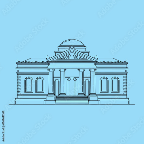 Minimal line of a classical building with columns and dome line classical building simple