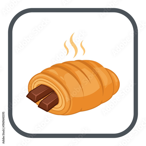 Warm Chocolate Croissant Icon - Delicious Pastry with Melted Chocolate Filling Vector Illustration