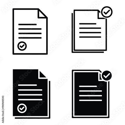 Document icons with check marks on white background icon