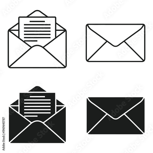 Envelope icons with and without letters inside  email and mail symbols icon