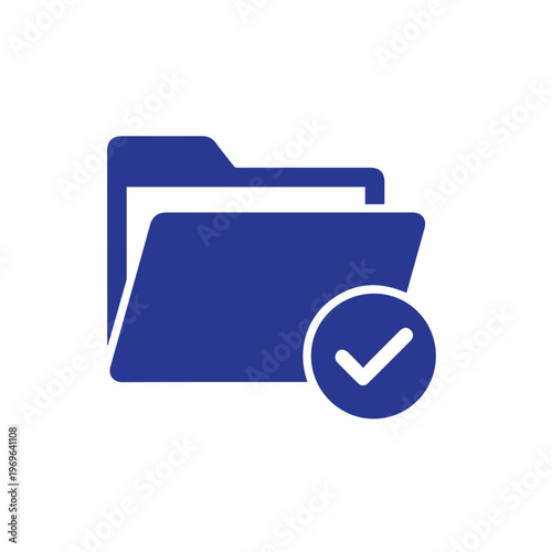 Blue folder icon with a white paper sheet inside and a circular checkmark symbolizing completed digital tasks.