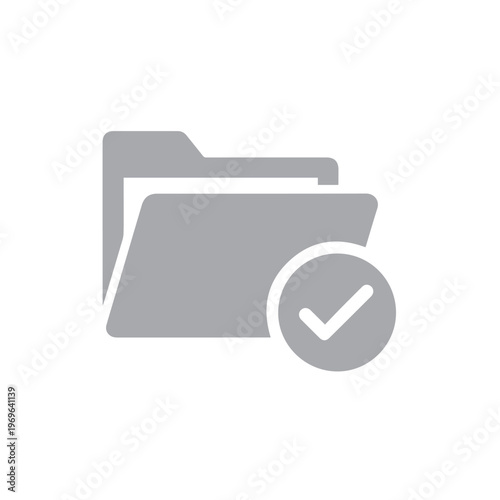 Light gray folder icon with an integrated checkmark communicates successful data handling or project completion effectively.
