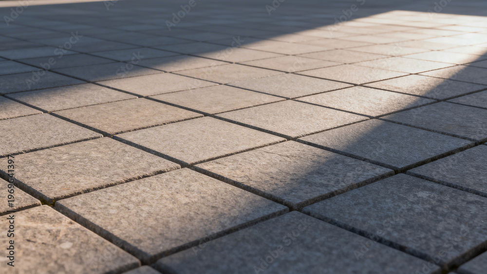 Fototapeta premium Sunlit Paved Tiles with Shadow Patterns