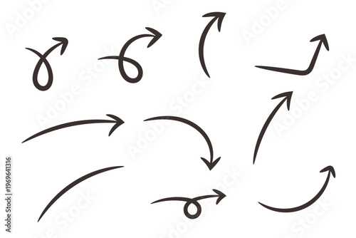 矢印　手書き風　曲線　方向　ベクター　黒