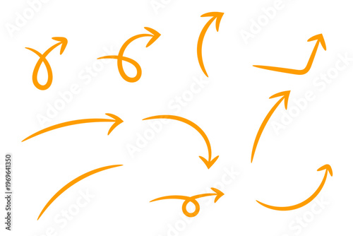 矢印　手書き風　曲線　方向　ベクター　オレンジ