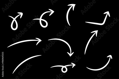 矢印　手書き風　曲線　方向　ベクター　白