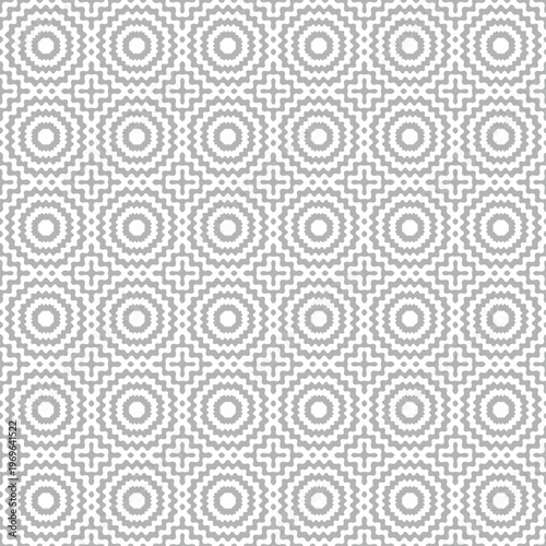 Monochromatic Seamless Geometric Pattern Background with Zigzag Circles and Crosses