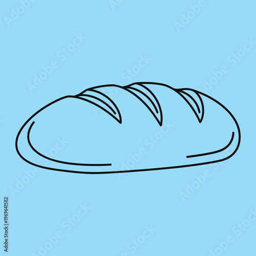 Minimal line of a loaf of bread on blue background line loaf of bread simple black lines