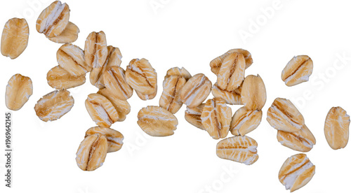 Top view close up of scattered oat flakes on a transparent surface transparent