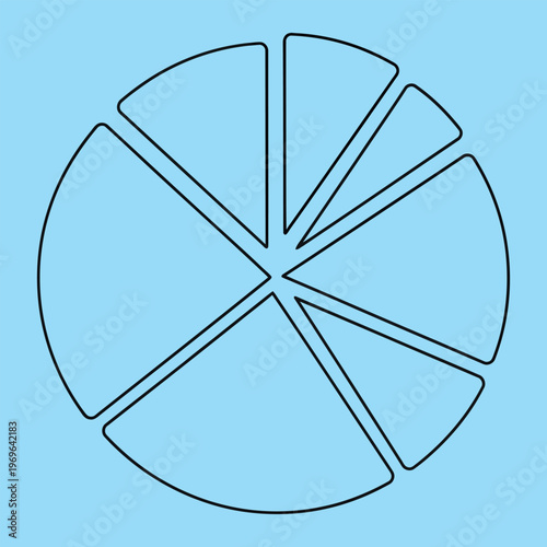 Minimal line of a pie chart divided into eight sections on a light blue background line minimal pie chart