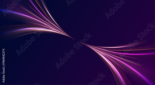 Bright flowing trails curve with smooth motion. Gradients blend into glowing vibrant tones. The scene captures energy in motion.