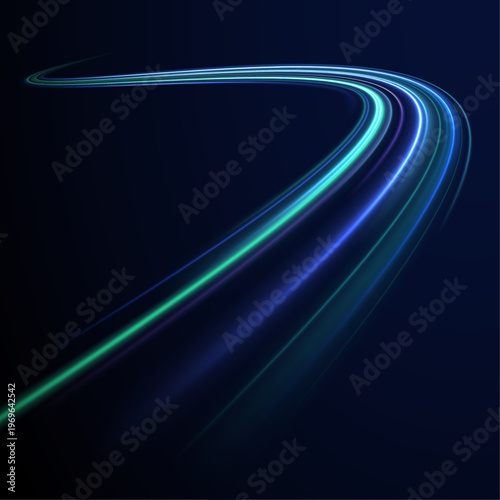 Glowing waves ripple through a digital void. Smooth curves form a dynamic flowing pattern. Light reflections enhance the sense of depth.