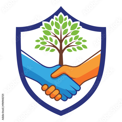 Handshake and tree in shield graphic illustration symbol icon