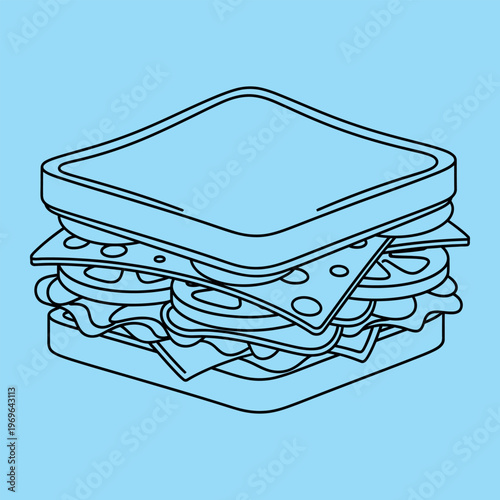 Minimal line of a stacked sandwich line minimal food black lines