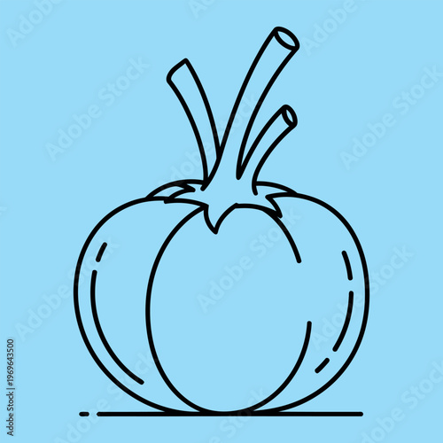 Minimal line of a tomato line minimal tomato black lines light blue background simple vegetable food